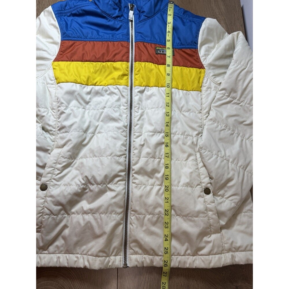 LL Bean Jacket Women’s Large Cream Mountain Classic Puffer Block Striped - Picture 8 of 15